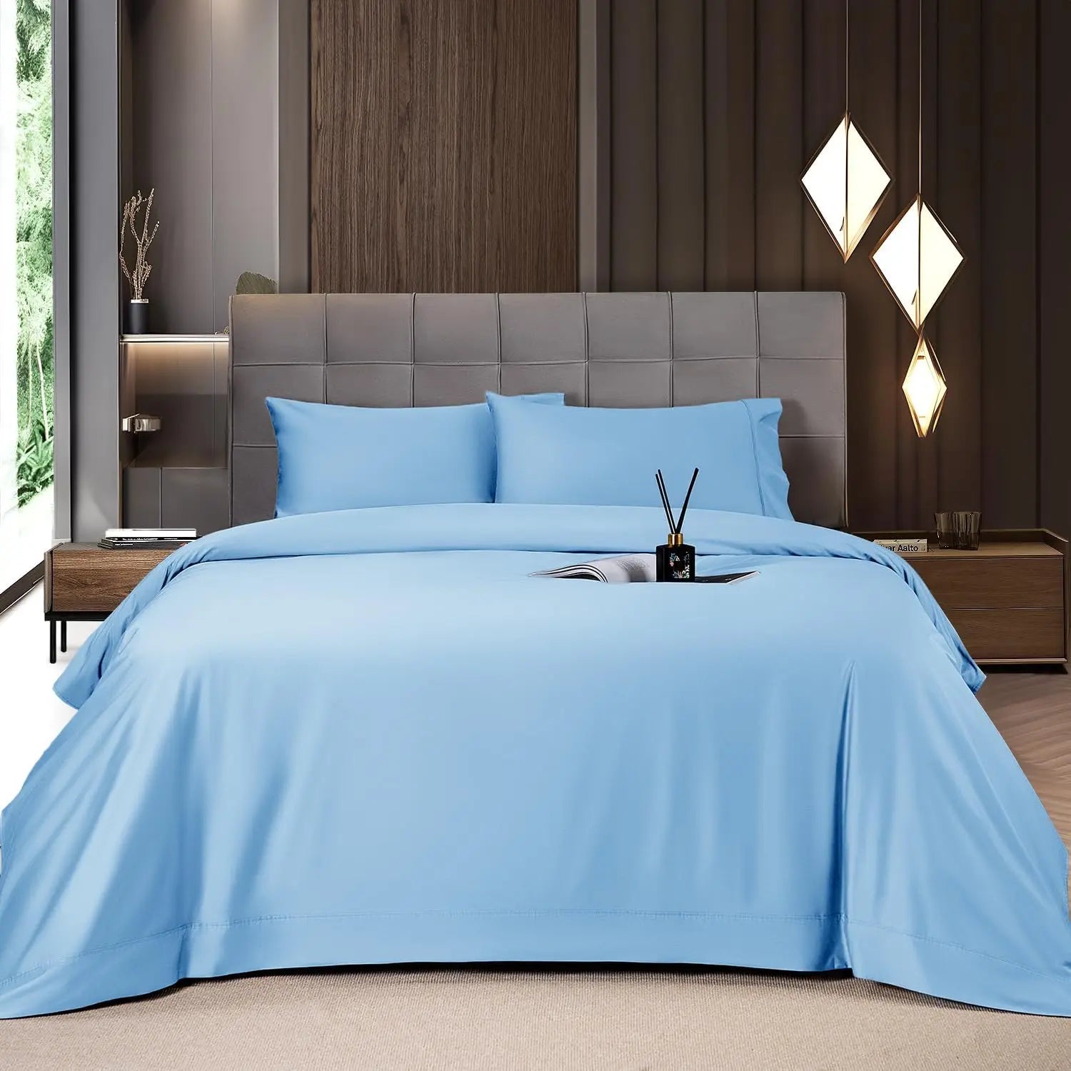 Shilucheng Bamboo Sheets Set 4/6 Pc,Cooling Breathable & Hotel Luxury Super Silky Soft, 16'' Deep Pocket, Wrinkle, Fade Resistant Springtok
