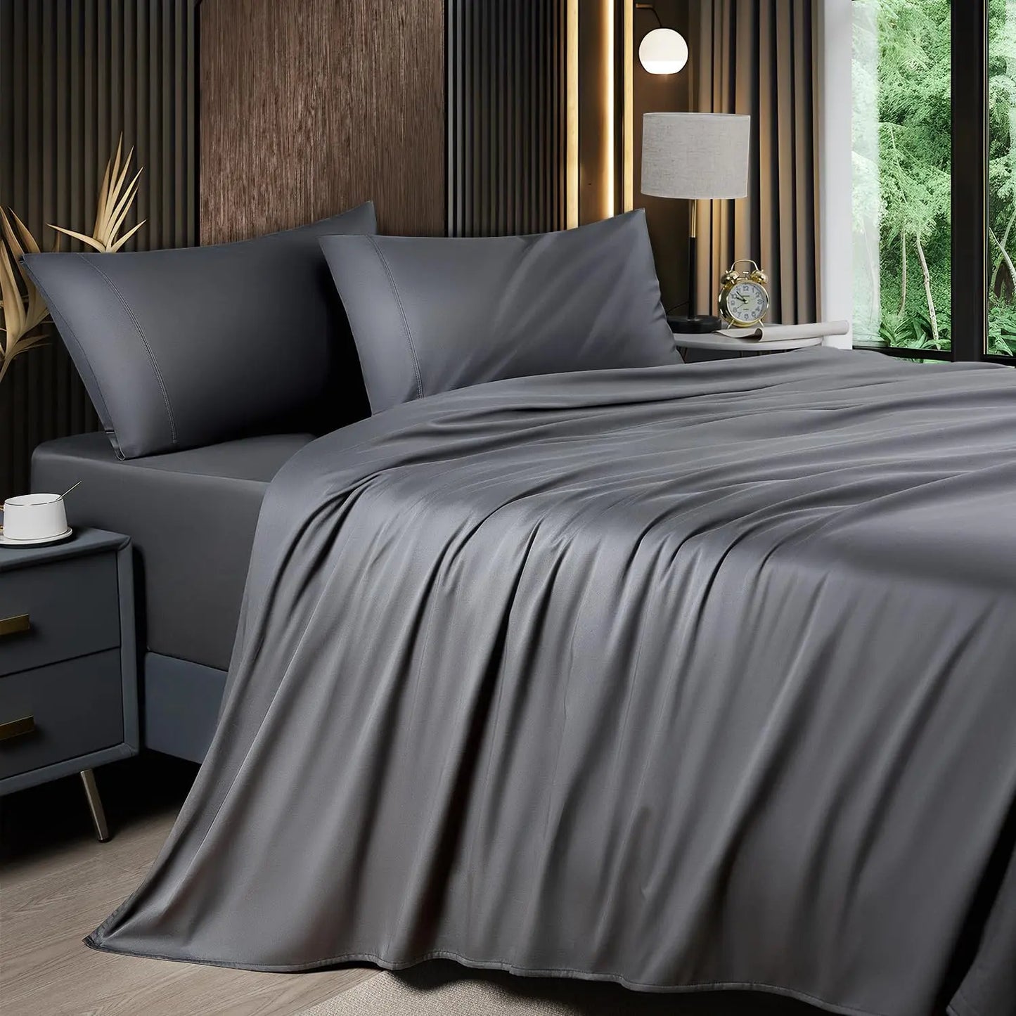 Shilucheng Bamboo Sheets Set 4/6 Pc,Cooling Breathable & Hotel Luxury Super Silky Soft, 16'' Deep Pocket, Wrinkle, Fade Resistant Springtok
