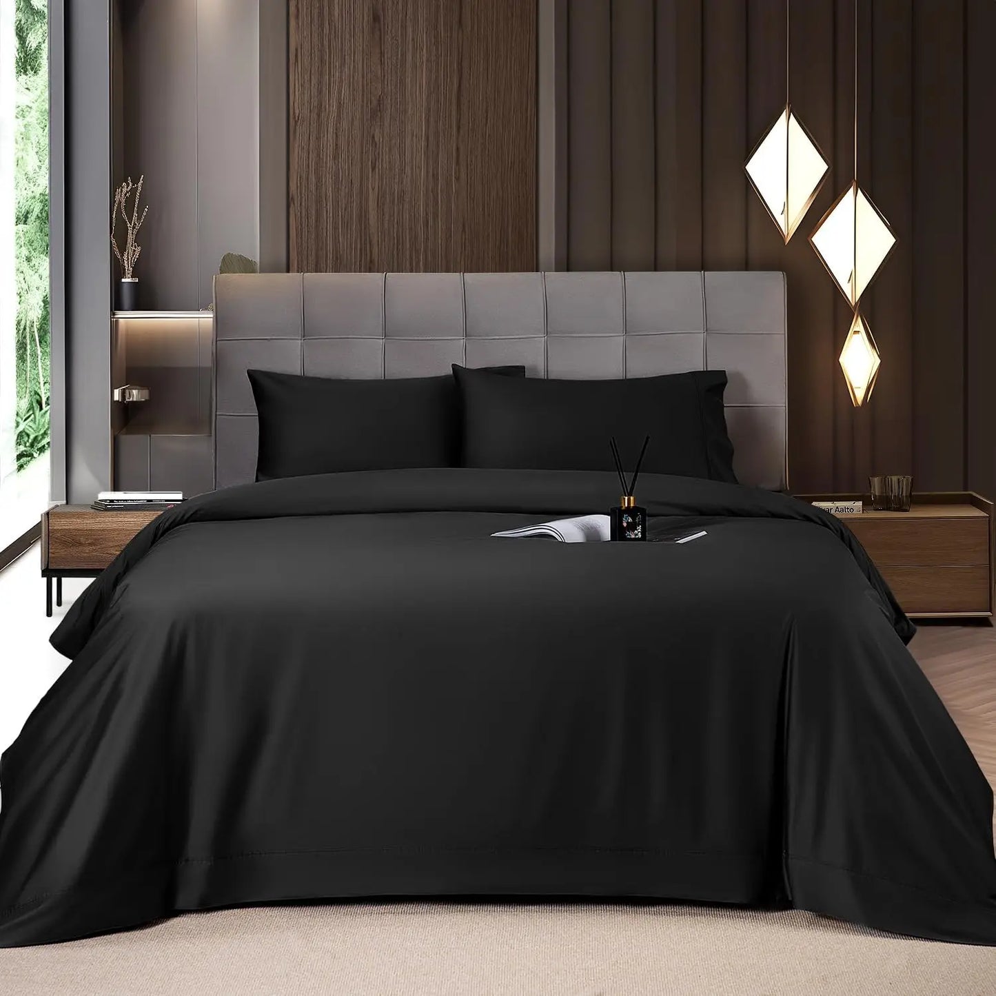 Shilucheng Bamboo Sheets Set 4/6 Pc,Cooling Breathable & Hotel Luxury Super Silky Soft, 16'' Deep Pocket, Wrinkle, Fade Resistant Springtok