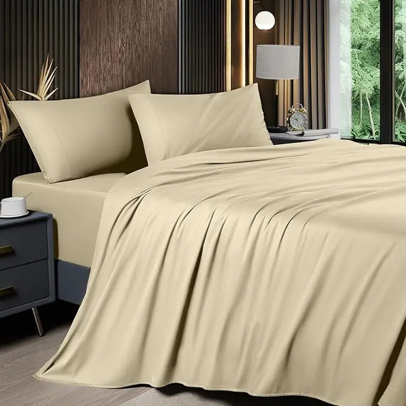 Shilucheng Bamboo Sheets Set 4/6 Pc,Cooling Breathable & Hotel Luxury Super Silky Soft, 16'' Deep Pocket, Wrinkle, Fade Resistant Springtok