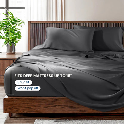 Shilucheng Bamboo Sheets Set 4/6 Pc,Cooling Breathable & Hotel Luxury Super Silky Soft, 16'' Deep Pocket, Wrinkle, Fade Resistant Springtok