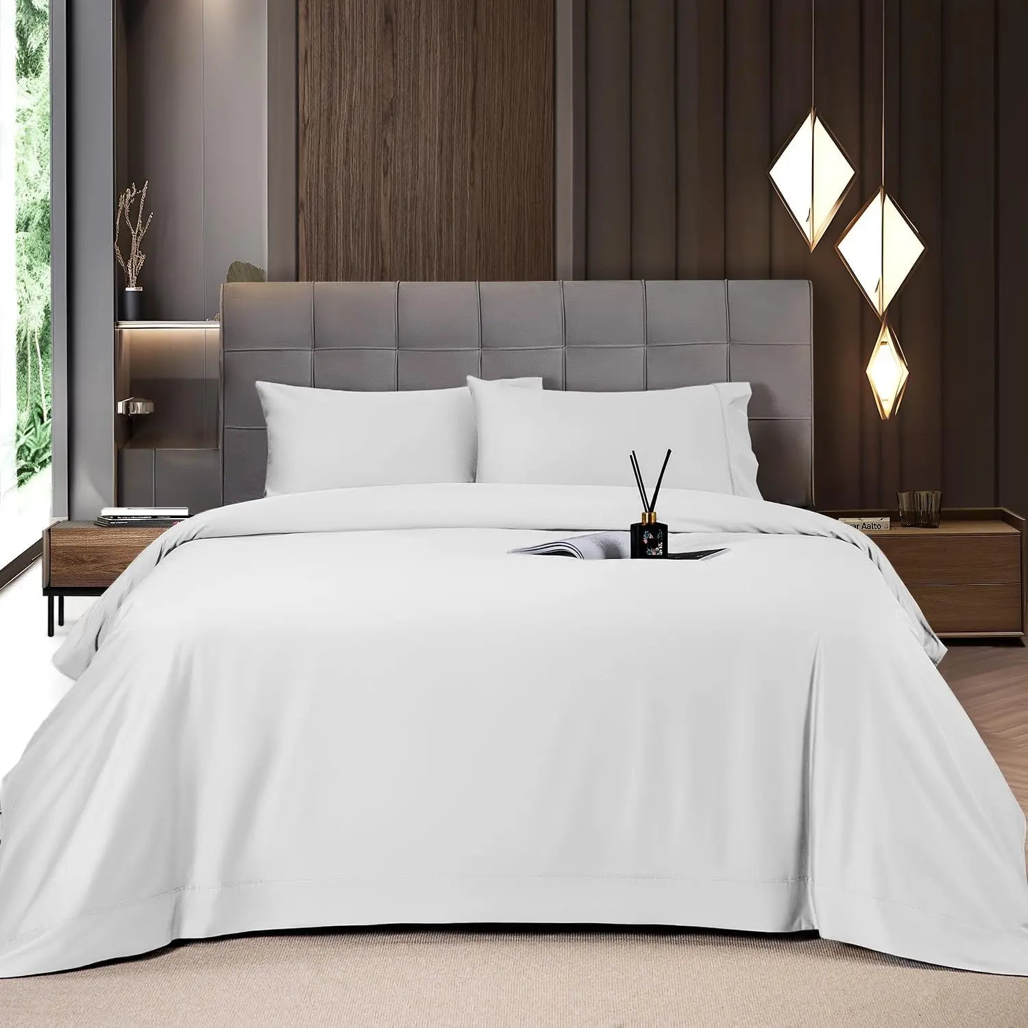Shilucheng Bamboo Sheets Set 4/6 Pc,Cooling Breathable & Hotel Luxury Super Silky Soft, 16'' Deep Pocket, Wrinkle, Fade Resistant Springtok
