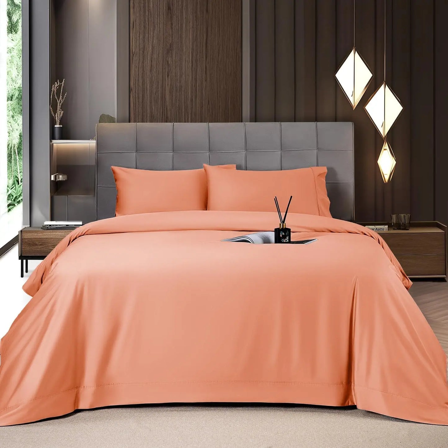 Shilucheng Bamboo Sheets Set 4/6 Pc,Cooling Breathable & Hotel Luxury Super Silky Soft, 16'' Deep Pocket, Wrinkle, Fade Resistant Springtok