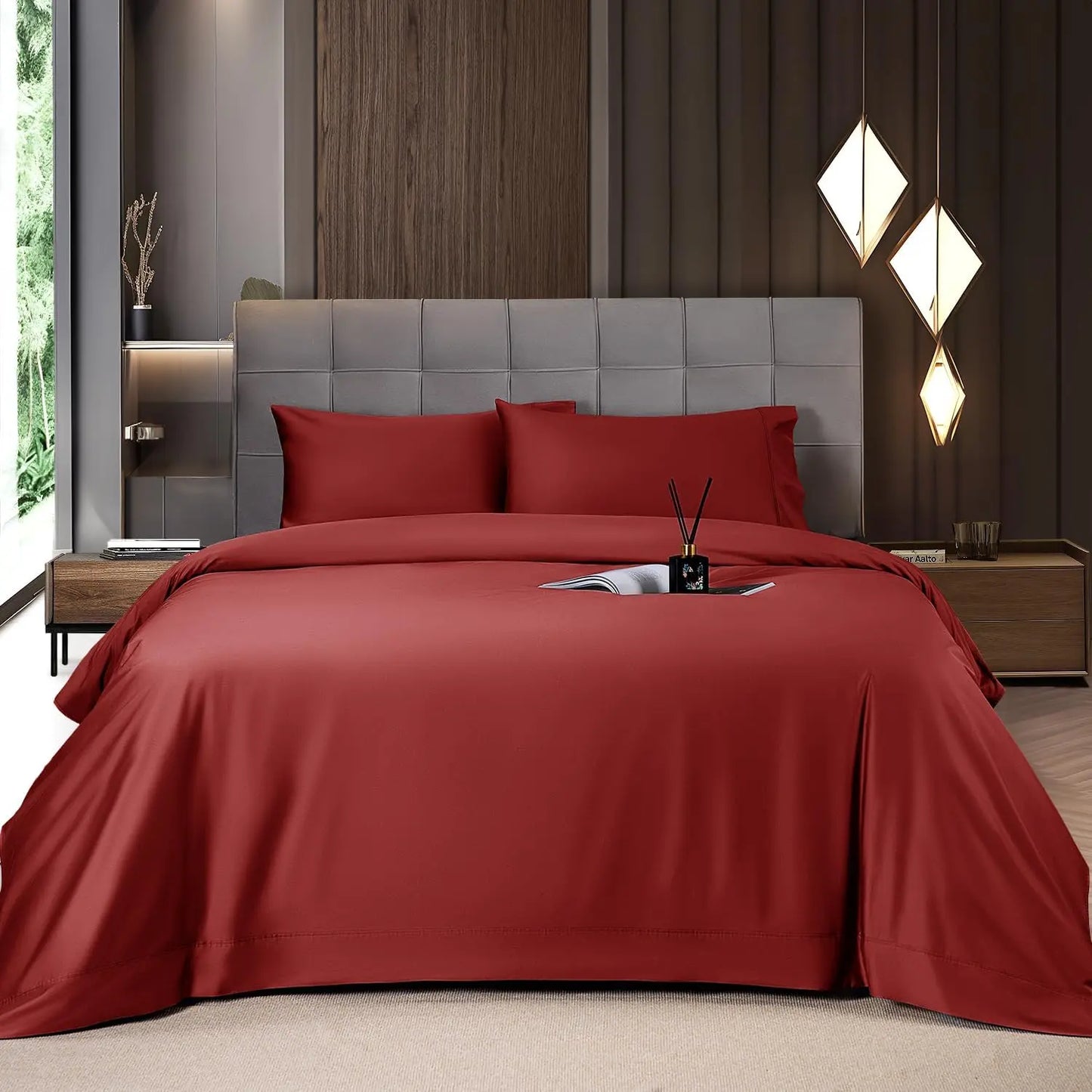 Shilucheng Bamboo Sheets Set 4/6 Pc,Cooling Breathable & Hotel Luxury Super Silky Soft, 16'' Deep Pocket, Wrinkle, Fade Resistant Springtok