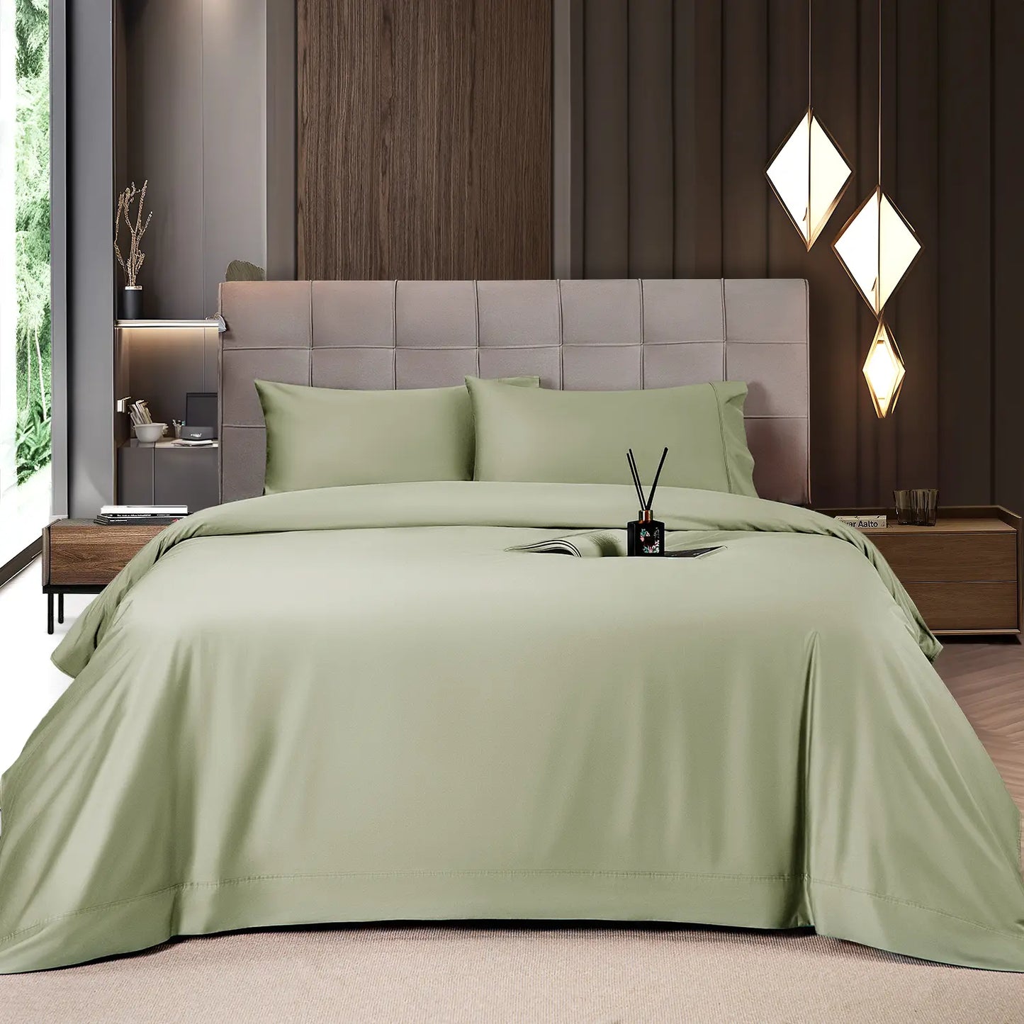 Shilucheng Bamboo Sheets Set 4/6 Pc,Cooling Breathable & Hotel Luxury Super Silky Soft, 16'' Deep Pocket, Wrinkle, Fade Resistant Springtok