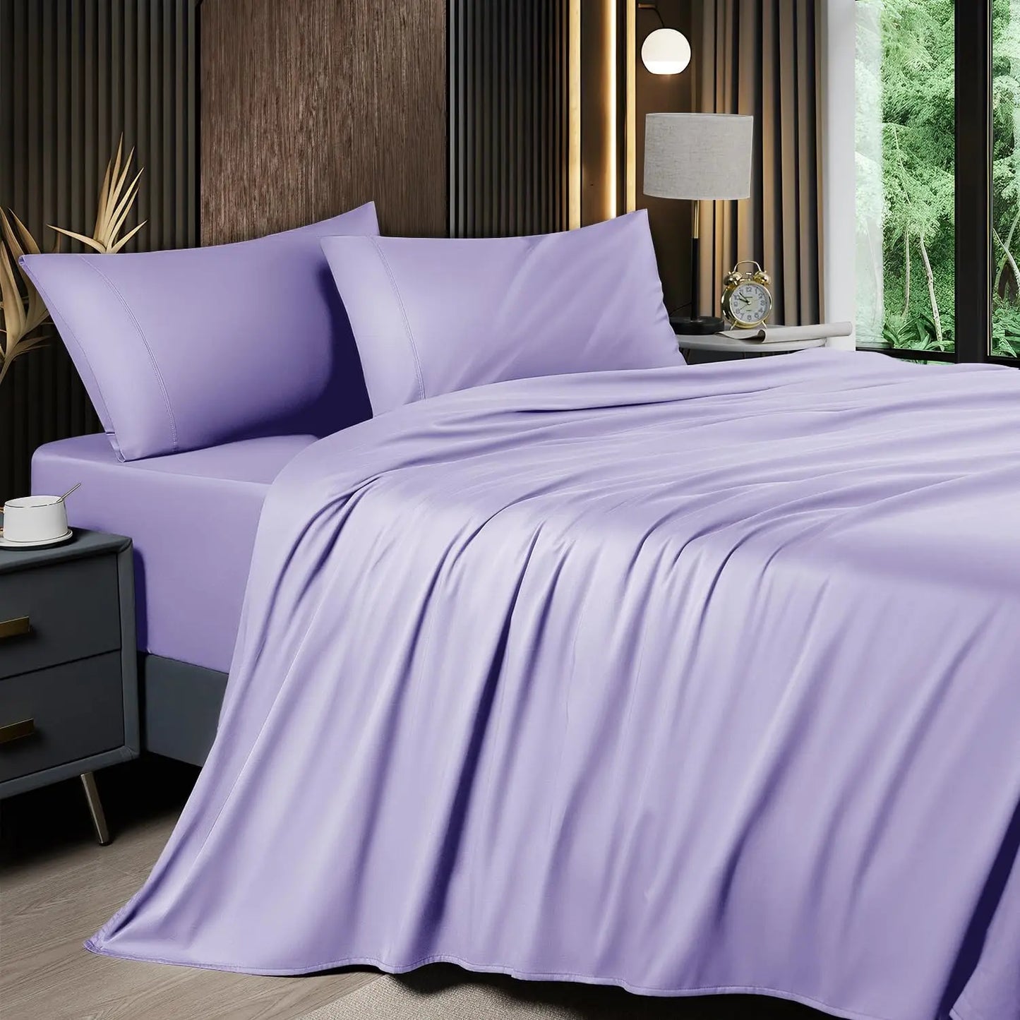 Shilucheng Bamboo Sheets Set 4/6 Pc,Cooling Breathable & Hotel Luxury Super Silky Soft, 16'' Deep Pocket, Wrinkle, Fade Resistant Springtok