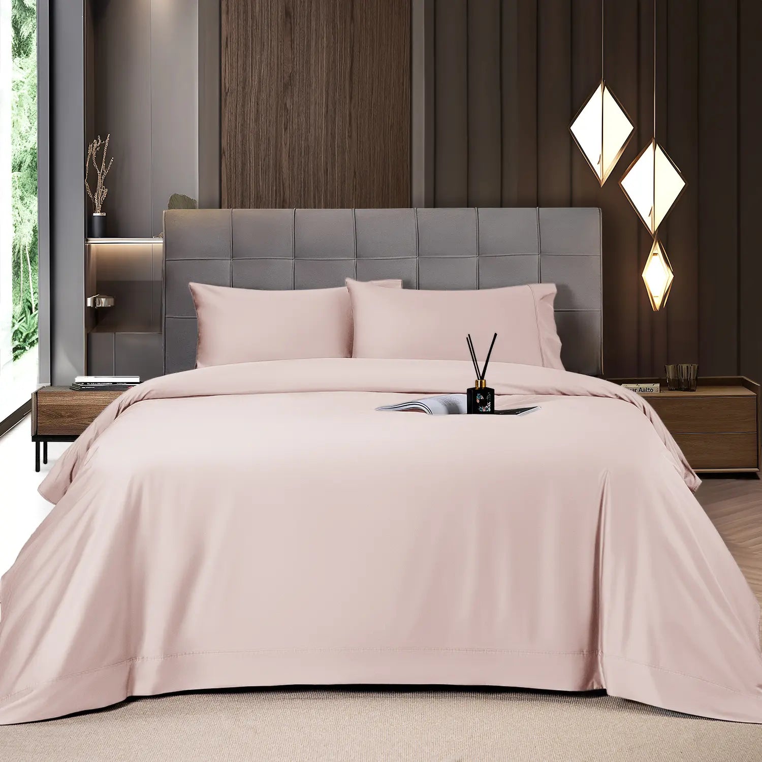 Shilucheng Bamboo Sheets Set 4/6 Pc,Cooling Breathable & Hotel Luxury Super Silky Soft, 16'' Deep Pocket, Wrinkle, Fade Resistant Springtok